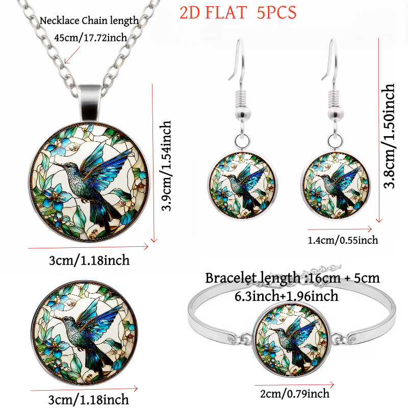 5pcs Hummingbird and Flower Ladies Jewelry Set